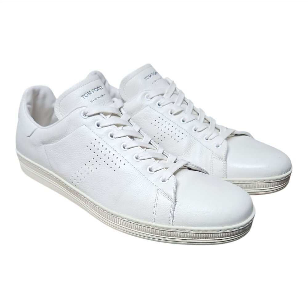 TOM FORD | “Warwick” White Grained Leather Low-Top Sneakers – US 16